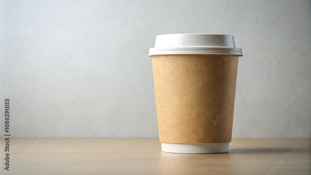 Kraft paper coffee cup mockup with white lid, Blank Recycled paper Coffee Cup isolated on white background Kraft paper coffee cup mockup with white lid, Blank Recycled paper Coffee Cup isolated on white background