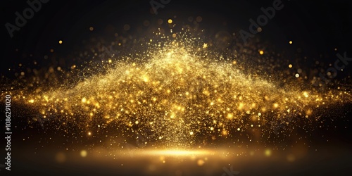 Gold particles glisten in the air, creating a mesmerizing cloud of particles , gold, particles, glisten, air photo