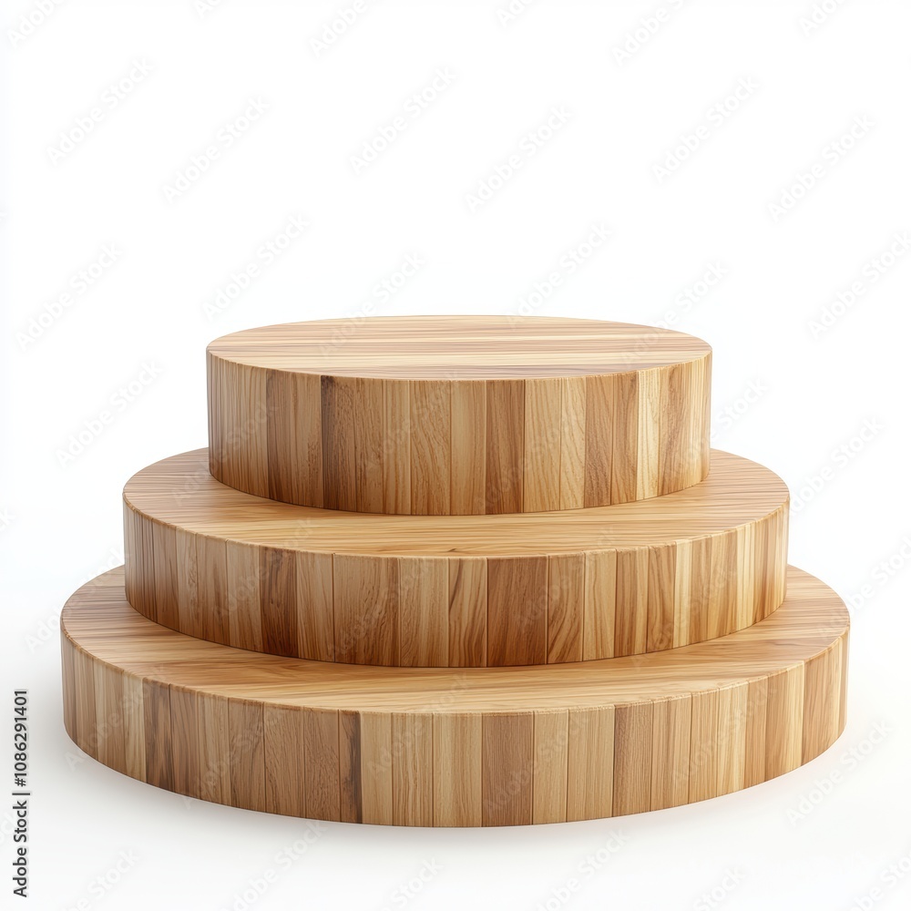3D Three-tiered Round Wooden Plinth Display Stands for Showcasing Products, Decorations, and Artworks in Contemporary Settings 3D Three-tiered Round Wooden Plinth Display Stands for Showcasing Products, Decorations, and Artworks in Contemporary Settings