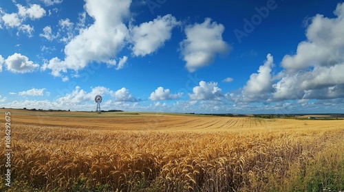 Vast Golden Wheat Fields Under a Bright Blue Sky