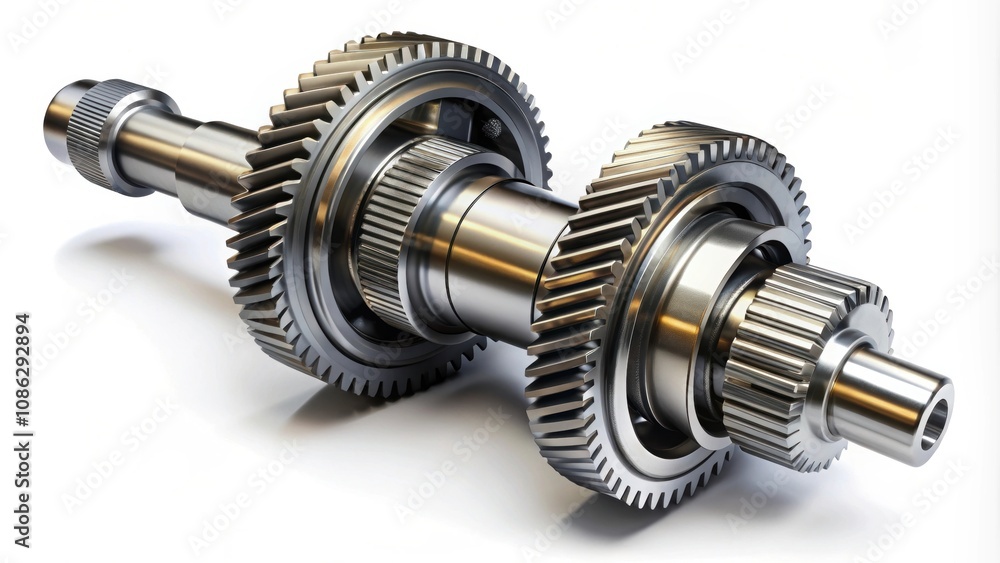 Shaft with gears from gearbox isolated on white background rendering , mechanical, engineering, industrial Shaft with gears from gearbox isolated on white background rendering , mechanical, engineering, industrial