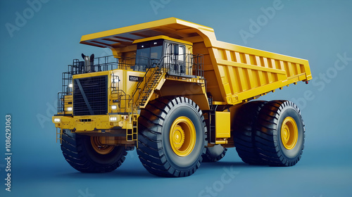 3D Yellow Mining Truck Illustration on Blue