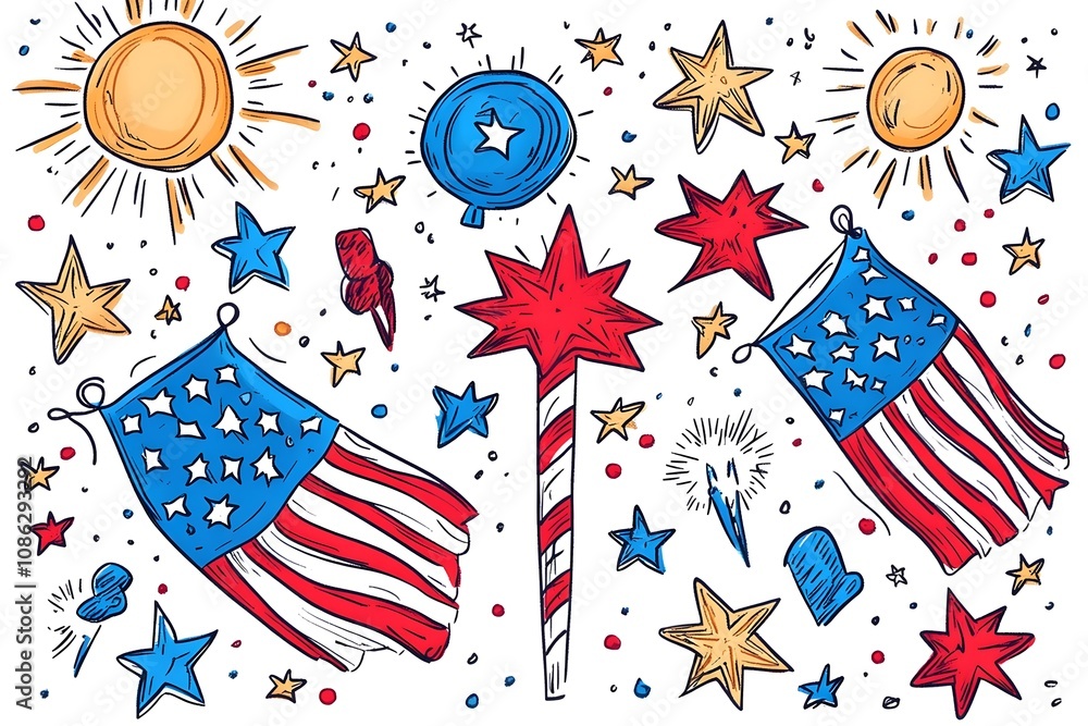 4th of July, Independence day - greeting design with USA patriotic colors firework burst rays. july, freedom, red, flag, patriotism, illustration, day, blue, design, background, event, poster, 4th of July, Independence day - greeting design with USA patriotic colors firework burst rays. july, freedom, red, flag, patriotism, illustration, day, blue, design, background, event, poster,