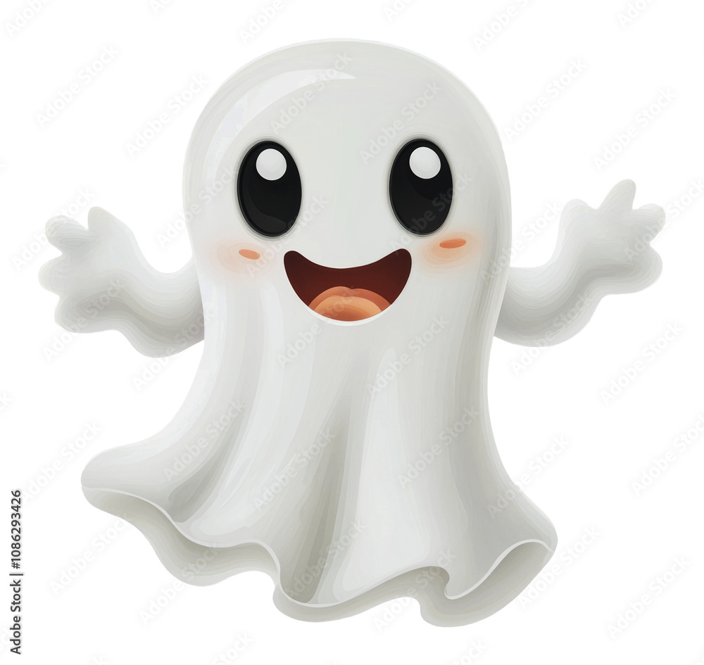 PNG Cheerful ghost smiling with raised hands PNG Cheerful ghost smiling with raised hands