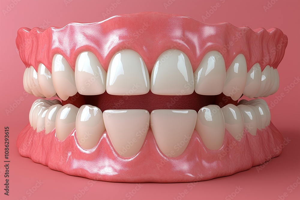 Colorful 3D model of a human mouth showcasing teeth and gums in a medical context Colorful 3D model of a human mouth showcasing teeth and gums in a medical context