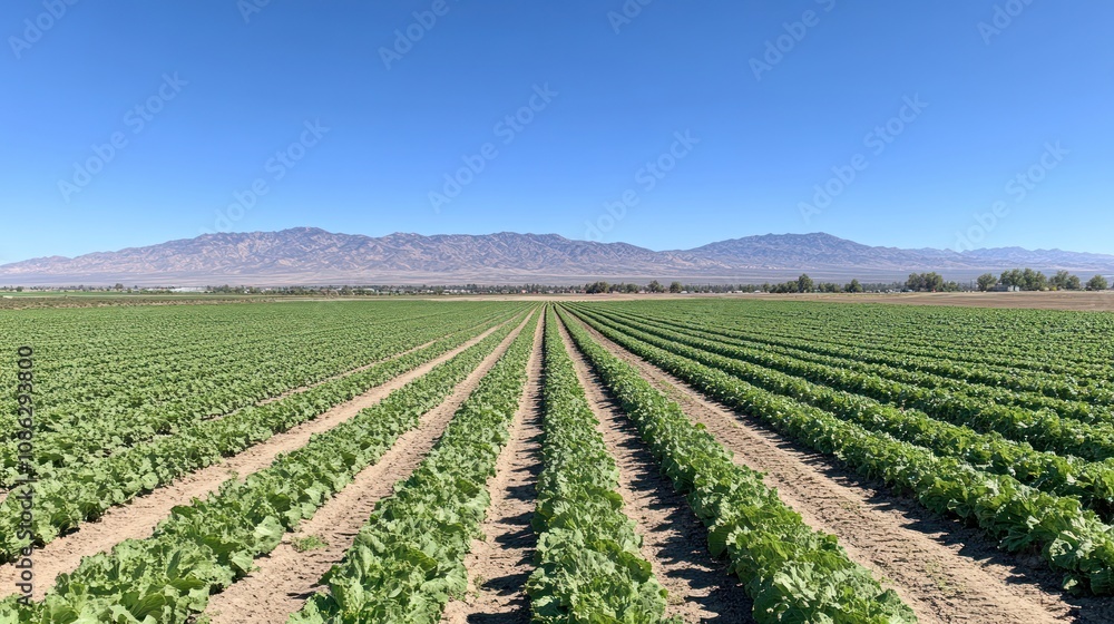 Green Rows of Lettuce in a Field Green Rows of Lettuce in a Field