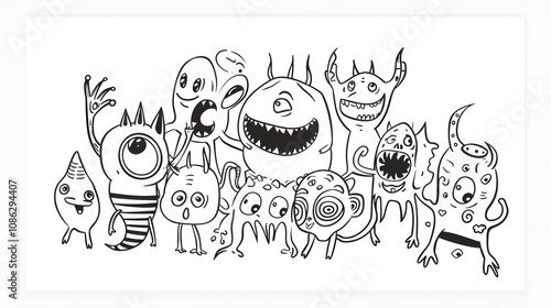 monsters Funny line hand drawn aliens for coloring 