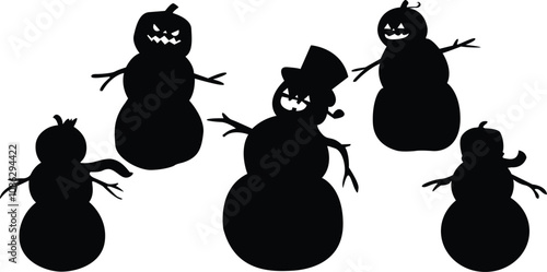 Halloween snow sliders skitting on snow in a group,Snow sliders,Winter snow sliders silhouette 