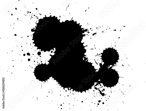 black ink brush painting splash splatter grunge graphic element