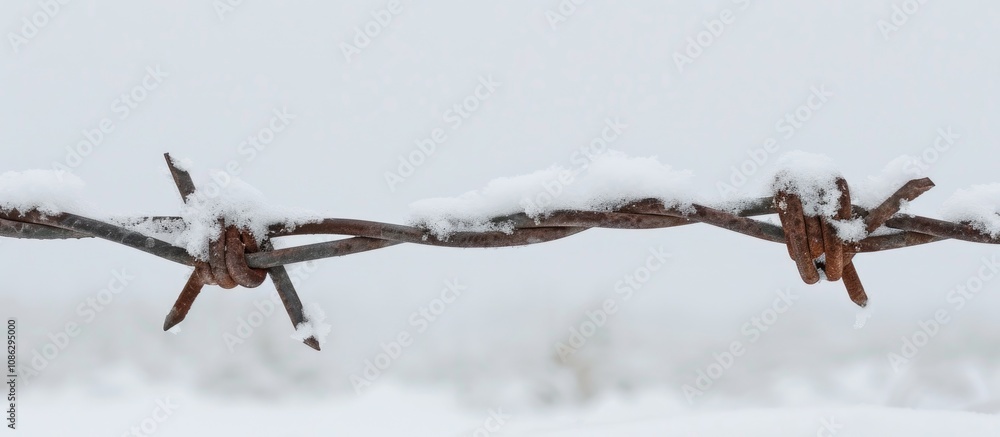 Barbed Wire With Snow Diagonal Guid Line Barbed Wire With Snow Diagonal Guid Line