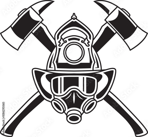 Firefighter axe helmet crest. Firefighter emblem vector illustration.