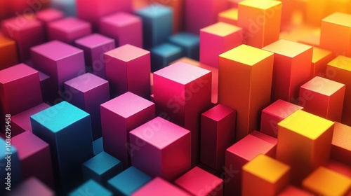 Colorful 3D blocks creating a vibrant abstract landscape.