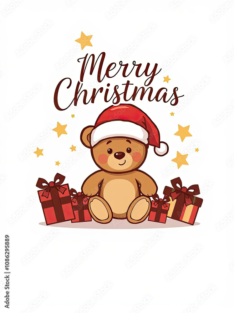Fototapeta premium christmas card with teddy bear design for use with web, print or craft projects