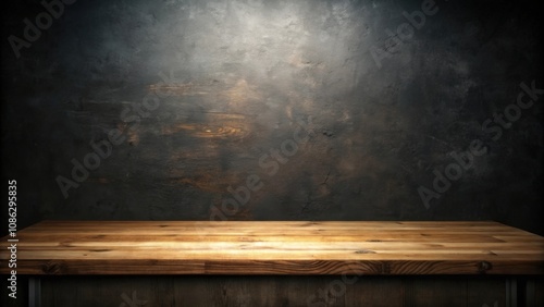 Dark background wall with empty table for product placement montage, blank, space, minimalist, showcase, display, interior