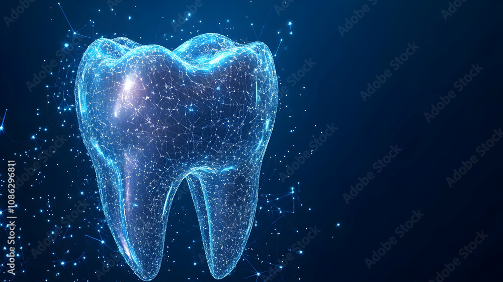 3D Illustration - Digital Tooth on Blue Background 3D Illustration - Digital Tooth on Blue Background