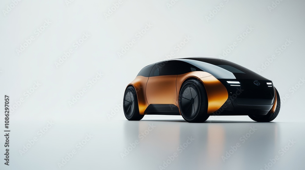 Futuristic Gold and Black Autonomous Electric Car Concept on White Background A 3D Rendering. Futuristic Gold and Black Autonomous Electric Car Concept on White Background A 3D Rendering.