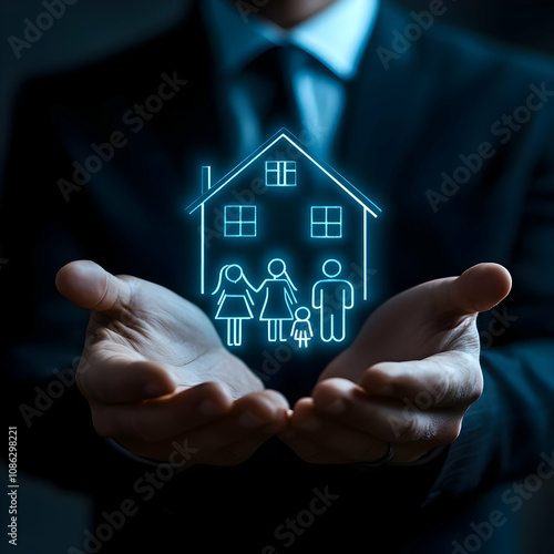 Illustration - Family Home Security Protection Insurance