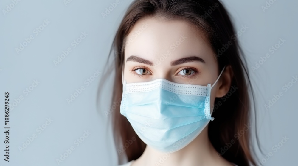 Thoughtful young woman wearing a blue medical mask to protect herself from the coronavirus pandemic Thoughtful young woman wearing a blue medical mask to protect herself from the coronavirus pandemic