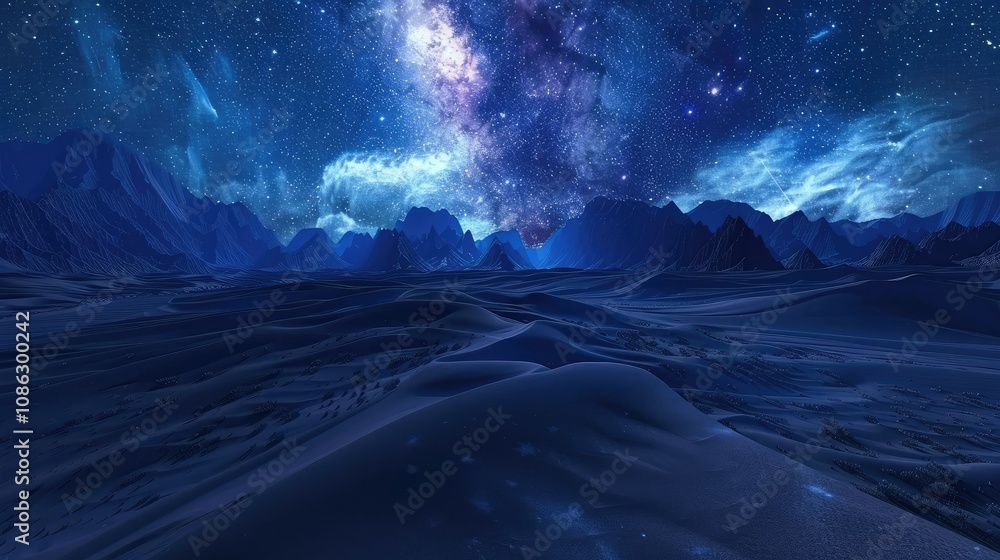 An expansive desert landscape under a starry night sky An expansive desert landscape under a starry night sky