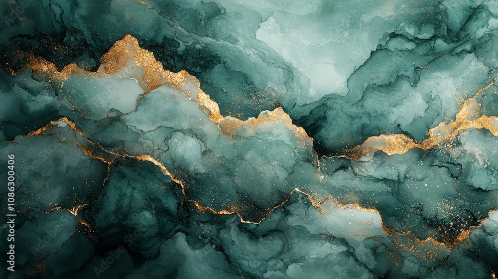 Abstract teal and gold marbled texture with fluid patterns and shimmering accents. Abstract teal and gold marbled texture with fluid patterns and shimmering accents.