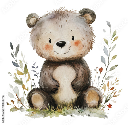 PNG Bear illustration amidst lush plants photo