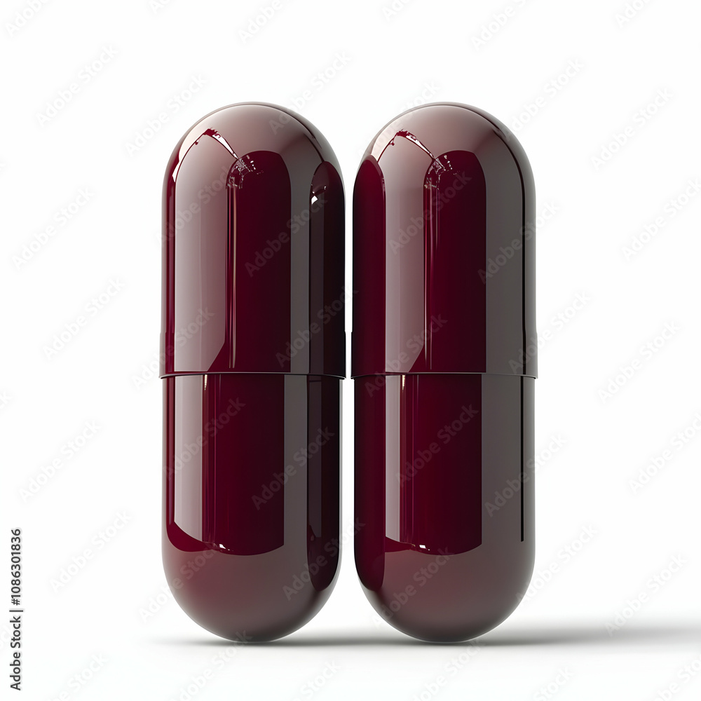 3D Render Two Maroon Pills Medicine Healthcare Pharmacy 3D Render Two Maroon Pills Medicine Healthcare Pharmacy