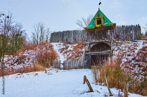 The Cossack fortress with earthen rampart and palisade, Pereiaslav Scansen, Ukraine photo