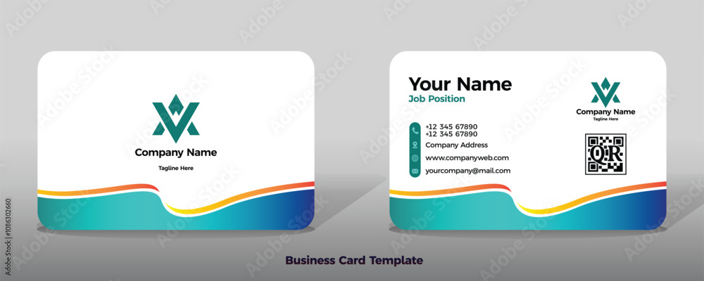 Business card name with white background and blue cyan and gold shape Business card name with white background and blue cyan and gold shape