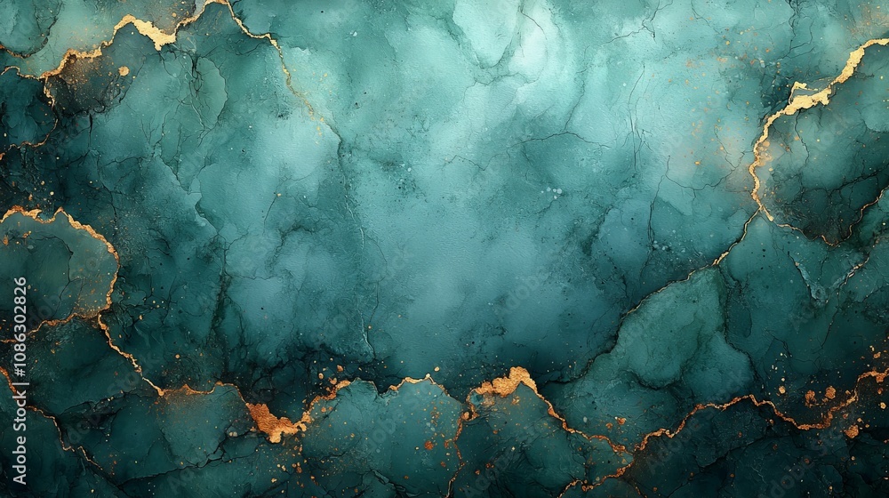 Abstract teal and gold textured background with a fluid art design. Abstract teal and gold textured background with a fluid art design.