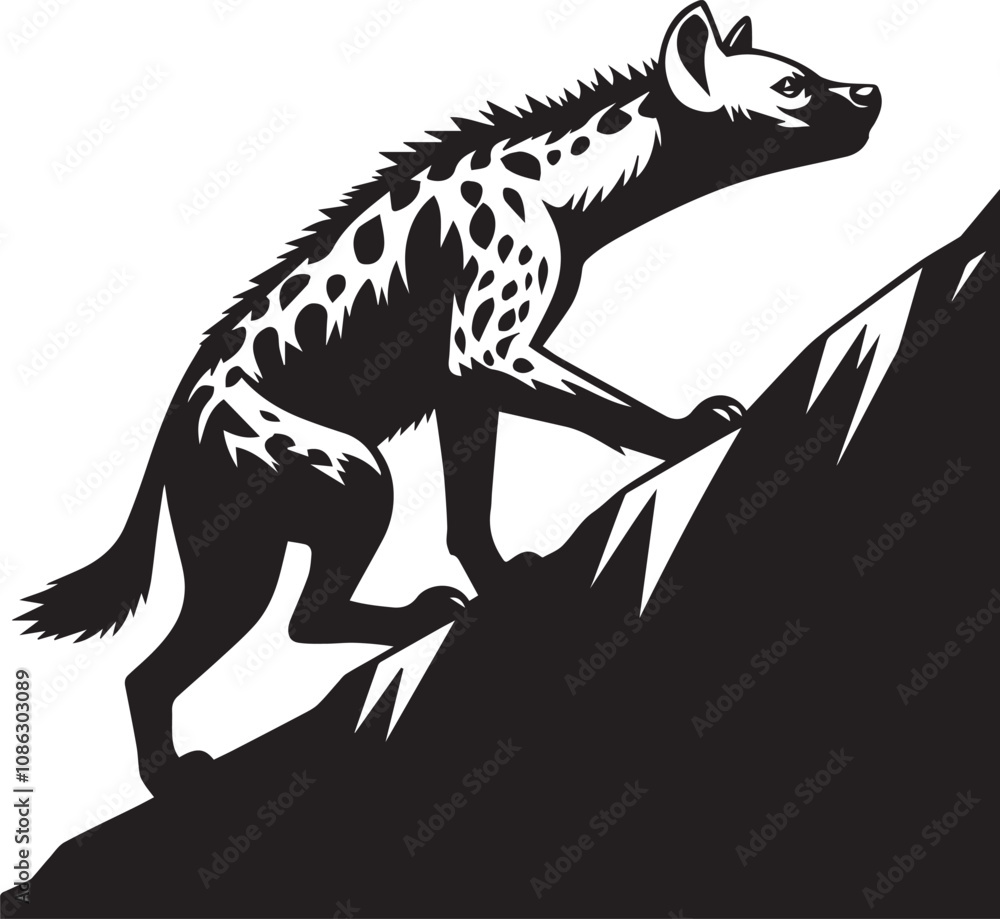 A determined hyena climbing up a steep hill vector silhouette design A determined hyena climbing up a steep hill vector silhouette design