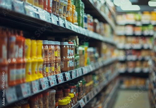 Wallpaper Mural A well-stocked supermarket aisle with rows of jars and bottles on shelves. Torontodigital.ca