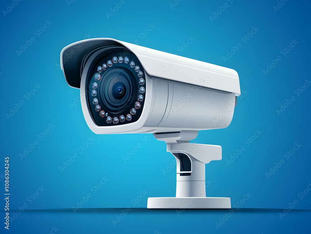 3D Security Camera on Blue Background 3D Security Camera on Blue Background