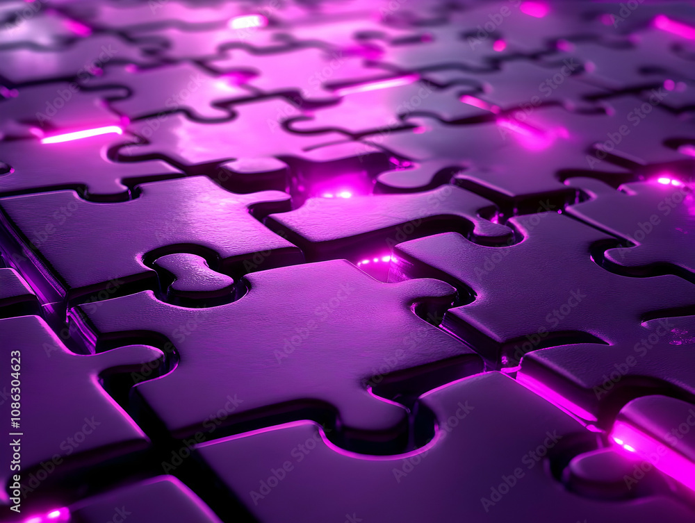 3D Illustration Purple Puzzle Pieces 3D Illustration Purple Puzzle Pieces