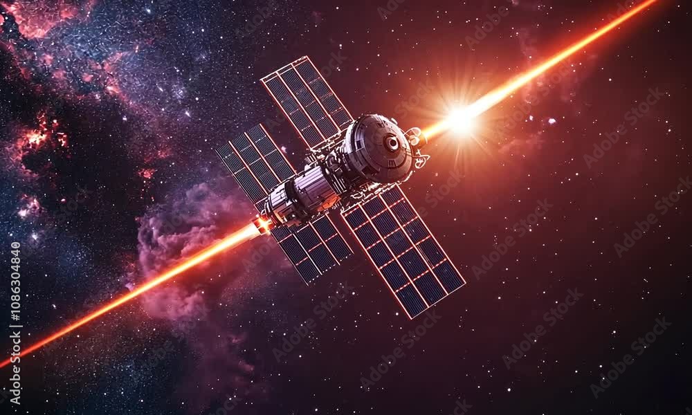 Satellite in Deep Space Emitting a Powerful Beam of Light Satellite in Deep Space Emitting a Powerful Beam of Light