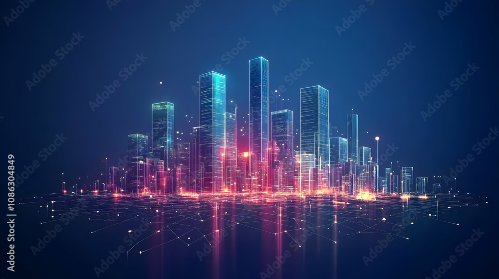 Illustration - Futuristic Cityscape Network Connection