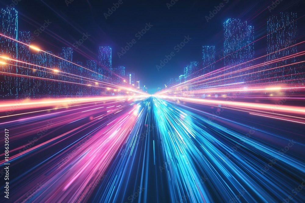 Dynamic Cityscape: A Futuristic Glow of Light Trails and Urban Life Dynamic Cityscape: A Futuristic Glow of Light Trails and Urban Life