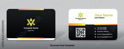 Business card template design with dark, gold, and white color background