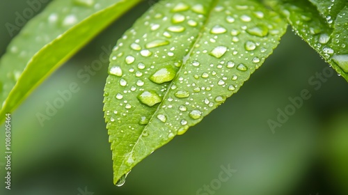 Dew Drops Green Leaf