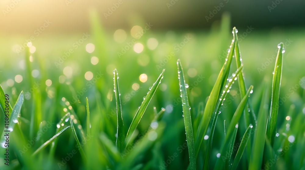 Fototapeta premium Dew Drops on Green Grass