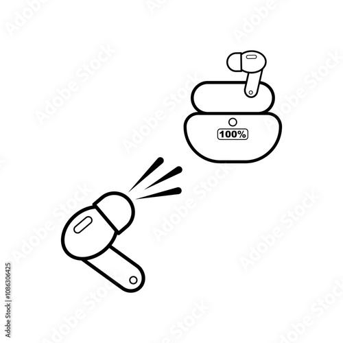 Vector illustration of True Wireless Stereo (TWS), an audio device that pairs with the ears without wires. Isolated with an empty background, editable and color can be changed.