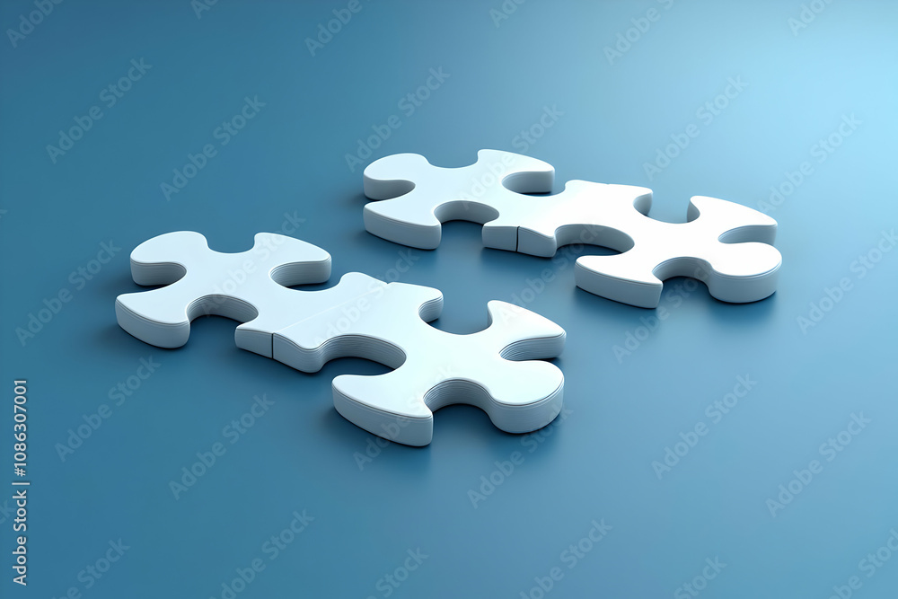 3D Puzzle Pieces Illustration - Teamwork, Solution, Connection 3D Puzzle Pieces Illustration - Teamwork, Solution, Connection
