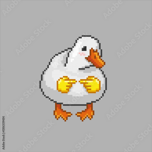 Shy goose, pixel art meme