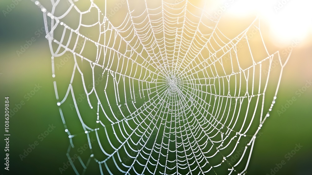 Naklejka premium Dewy Spider Web Close Up