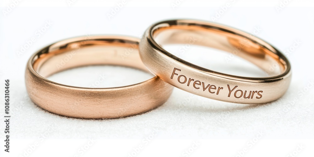Wedding Forever Yours Two elegant rose gold wedding rings with an inscription. Wedding Forever Yours Two elegant rose gold wedding rings with an inscription.