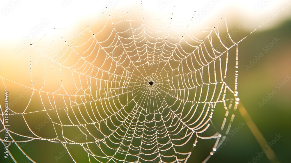 Fototapeta premium Dewy Spiderweb Sunrise