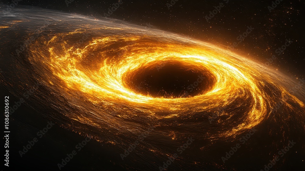 A stunning depiction of a swirling black hole, surrounded by glowing cosmic dust and gas, illustrating the mysteries of the universe. A stunning depiction of a swirling black hole, surrounded by glowing cosmic dust and gas, illustrating the mysteries of the universe.