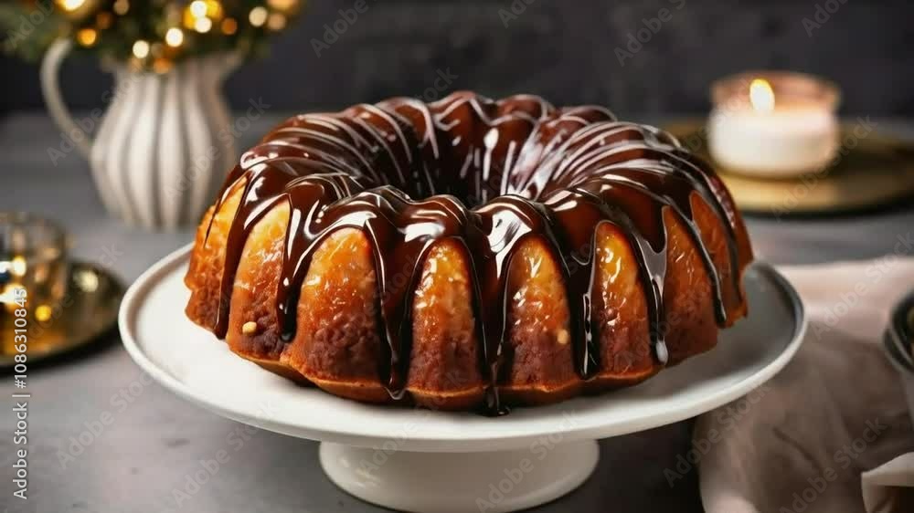 Chocolate Drizzled Bundt Cake served on white plate Chocolate Drizzled Bundt Cake served on white plate