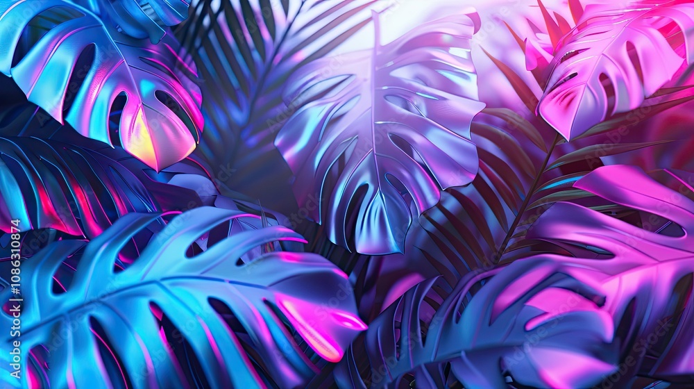 Abstract tropical leaves with gradient light effects Abstract tropical leaves with gradient light effects