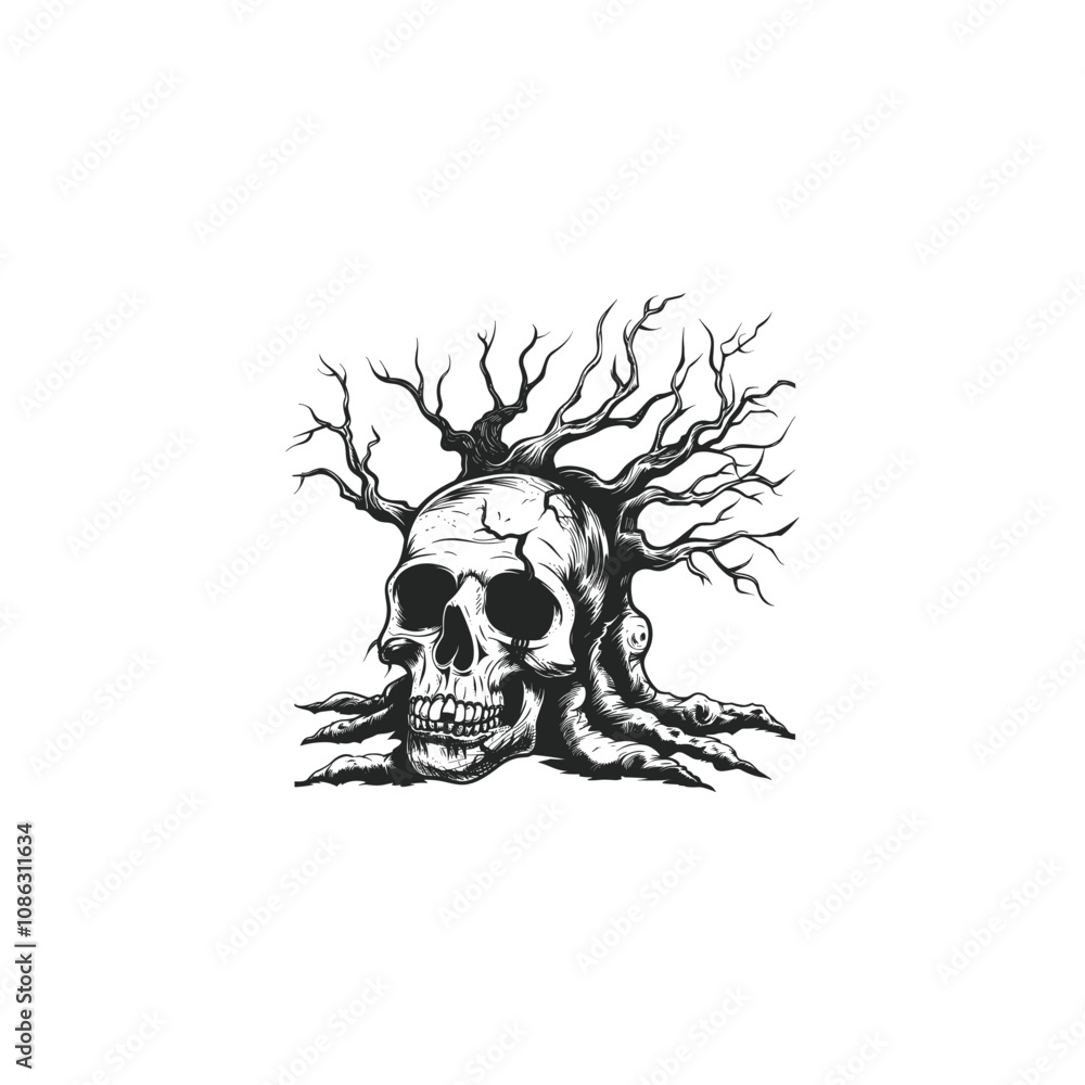 Obraz premium Skull tree horror logo design vector vintage