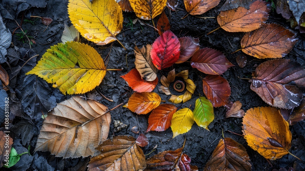 Autumn leaves forming a vibrant on the ground Autumn leaves forming a vibrant on the ground